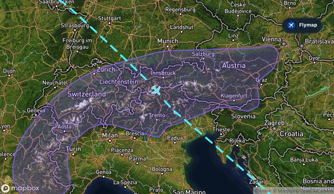 Map of the Alps crossed on the London to Preveza route