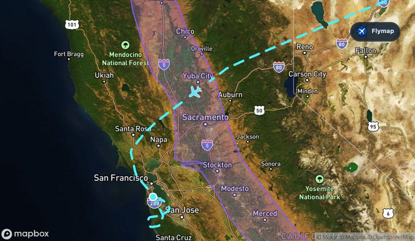 Map of California's Central Valley after the Sierra Nevada crossing