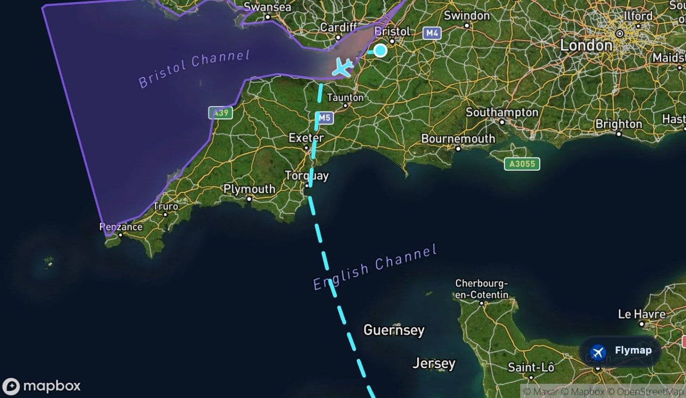 Map of the Bristol Channel near the start of the Bristol to Alicante route