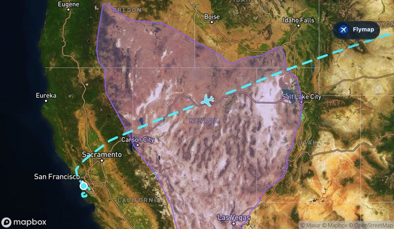 Map of the Great Basin across Nevada and the western United States on the route to San Francisco