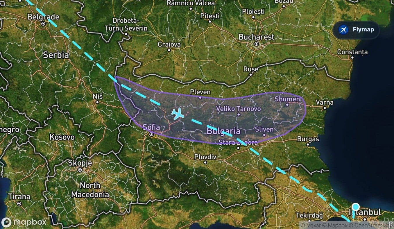 Map of the Balkan Mountains crossed before Turkey on the Amsterdam to Istanbul route