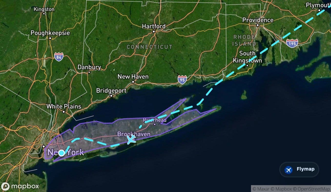 Map of Long Island near the final approach to New York JFK