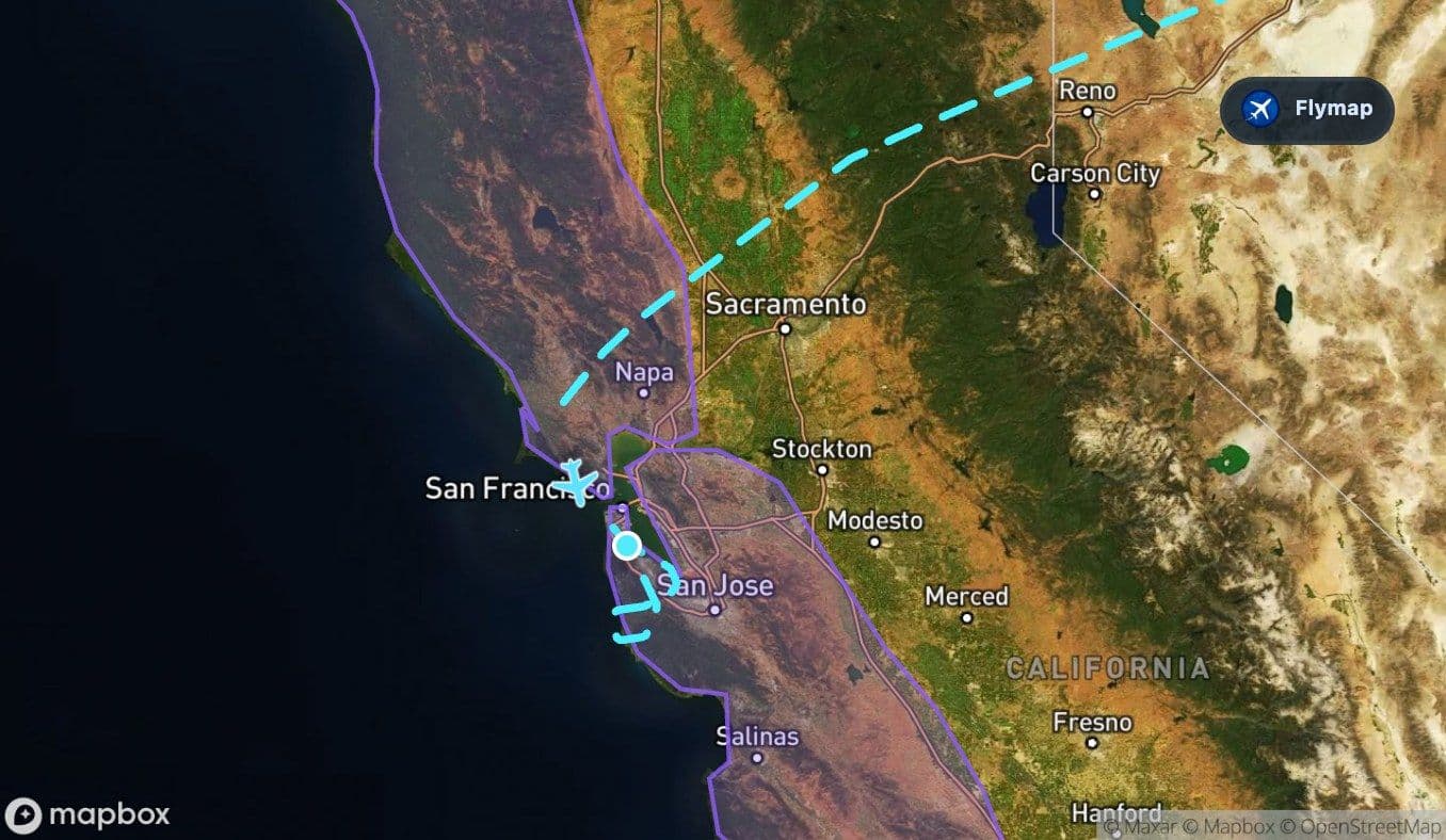 Map of the Pacific Coast Ranges before the approach into San Francisco